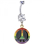 SPECIAL- Rainbow Peace Sign CZ Belly